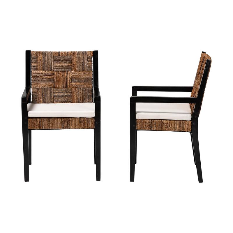 Raniya Handwoven Seagrass Dining Chair Set of 2- Solid Mango Wood Frame with Woven Seat and Backrest, Black