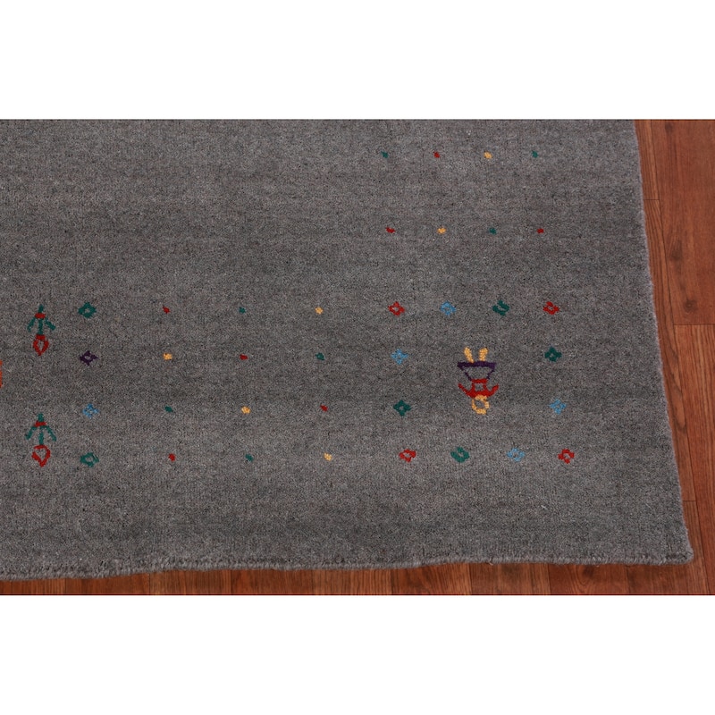 Hand Knotted Oriental 100% Wool Carpet Tribal Tribal Greys & Charcoal Gabbeh Area Rug - 8' 2'' X 5' 2''