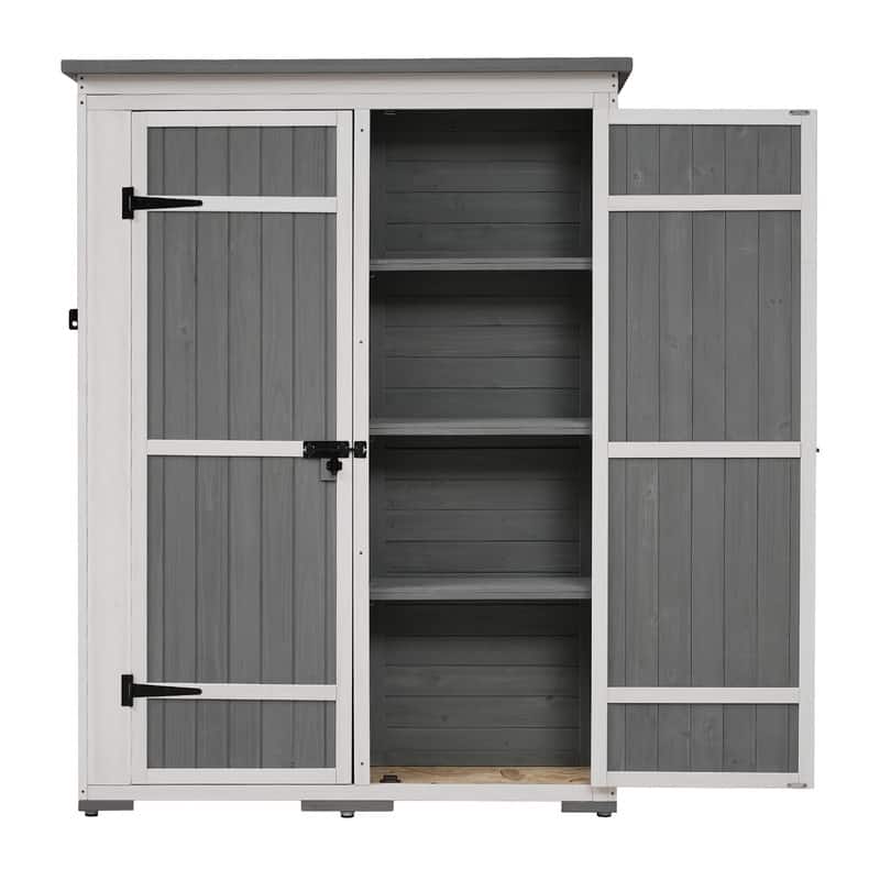 5.5ft Hx4.1ft L Outdoor Wooden Storage Shed With Waterproof Asphalt Roof, Four Lockable Doors, And Multi-Tier Shelves
