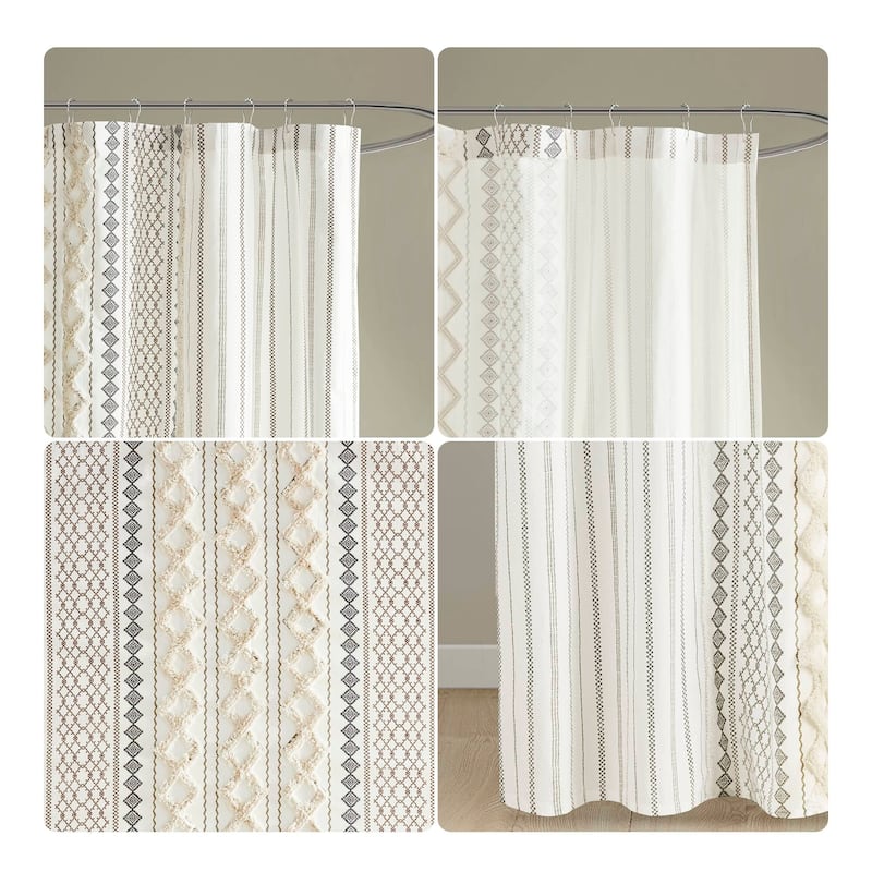 INK+IVY Imani Cotton Printed Shower Curtain with Chenille