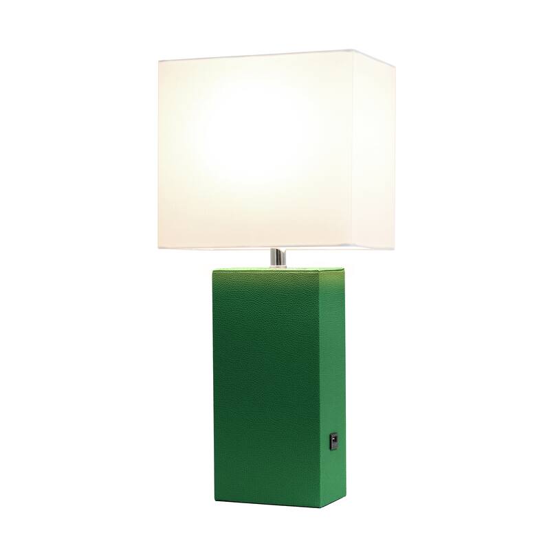 Elegant Designs 21" Modern Leather Wrapped Table Lamp with USB Port, With LED Bulb