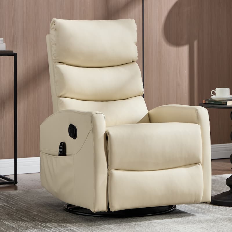 360° Swivel Rocking Recliner with Heat & Massage, Faux Leather - Beige