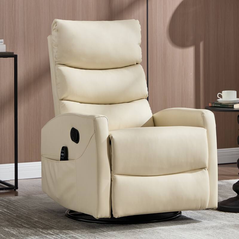 Heat Massage Manual Recliner Chair with Rocker and Swivel in Fabric for Living Room - Beige