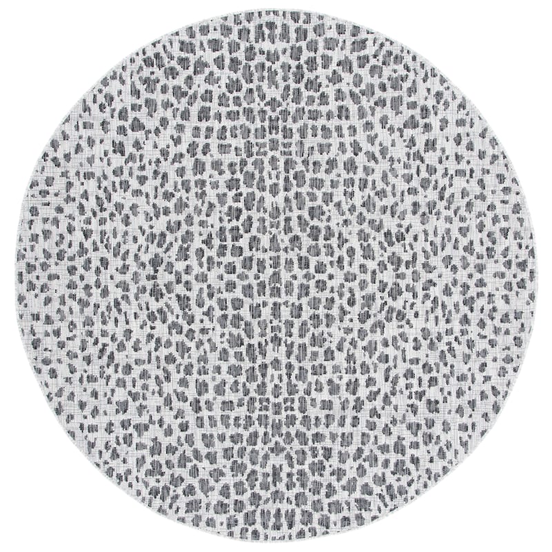 SAFAVIEH Courtyard Ruta Indoor/ Outdoor Waterproof Patio Backyard Rug - 3' Round - Grey/Black