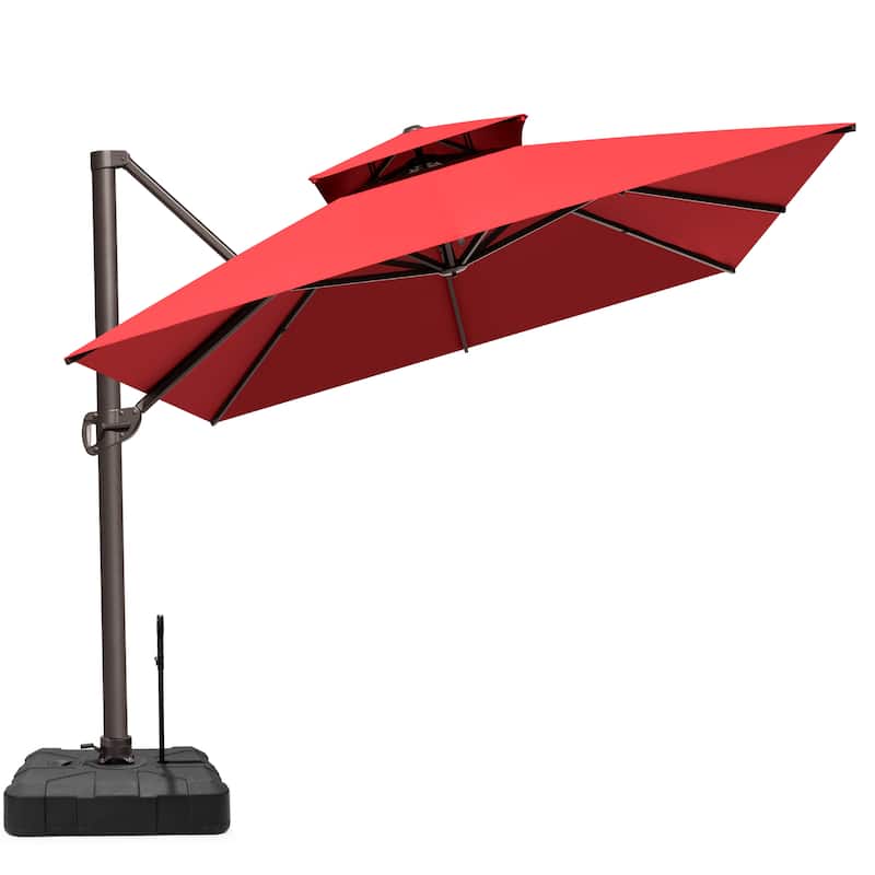 Outdoor Patio 10 x 13 FT Cantilever Umbrella Double Top with Rod Base - Red