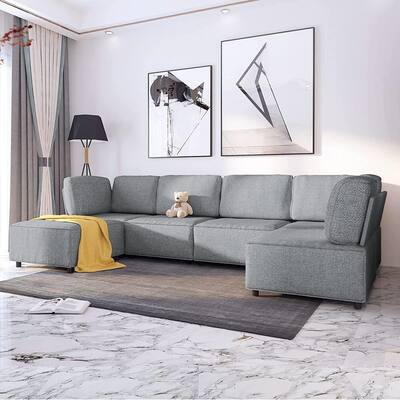 Mixoy Convertible Sectional Sleeper Sofa, U Shaped Modular Oversized Couch with Ottoman