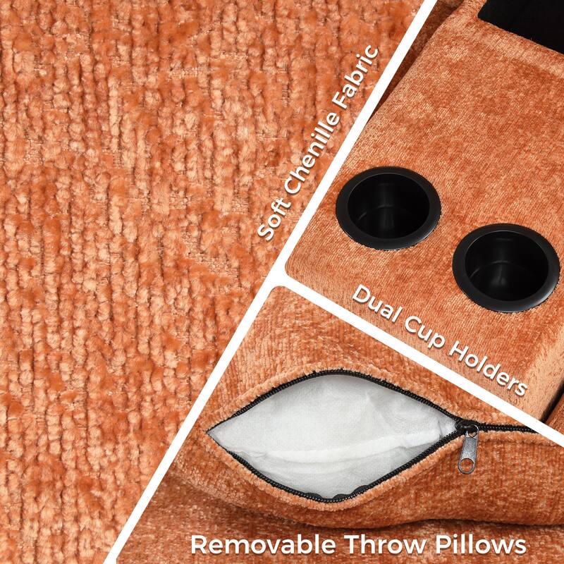 120.5" L-shaped Convertible Sofa Bed, Orange Chenille