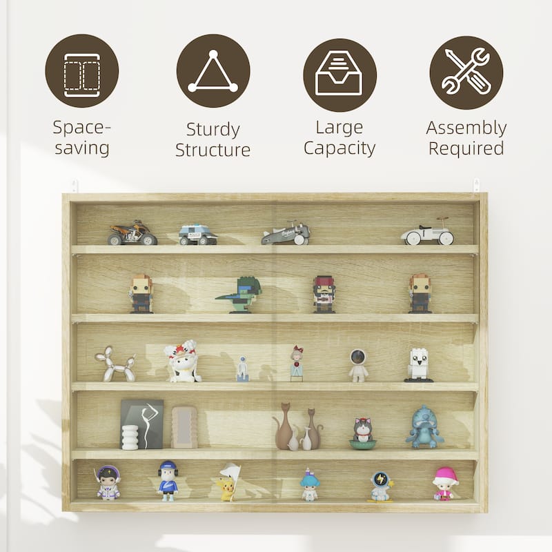 Particleboard Wall-Mounted Display Cabinet with Glass Doors - 31.5" W x 3.7" D x 23.6" H