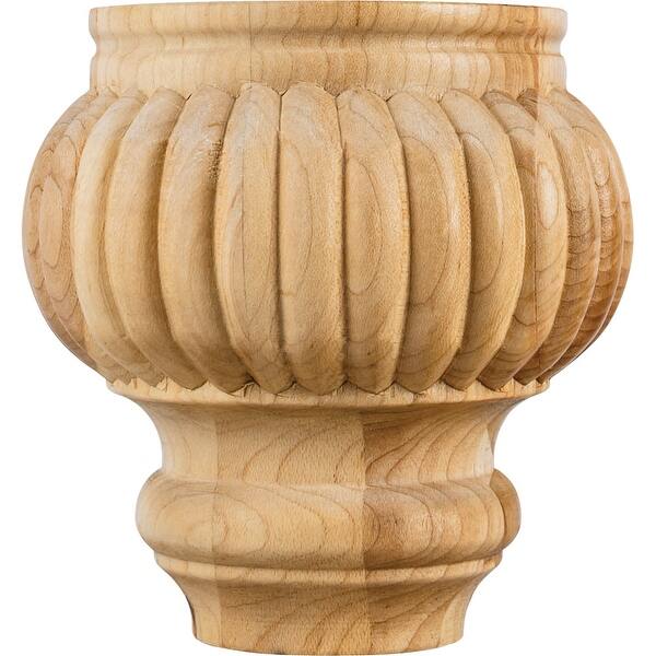 slide 1 of 1, Hardware Resources Bun Foot with Reed Styling, 4-1/2"H x 4-1/2"D Natural Maple