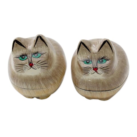 Novica Handmade Contented Kitties Papier Mache Boxes (Pair)