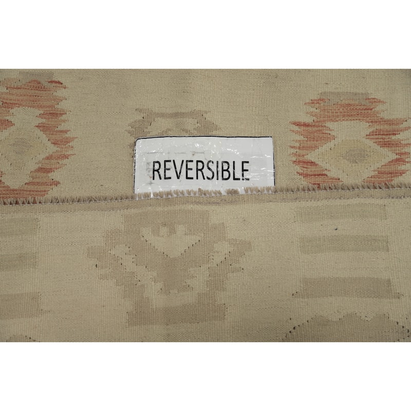 Hand Woven Oriental 100% Wool Carpet Southwestern Tribal Beige & Ivories Kilim Area Rug - 7' 0'' X 4' 6''