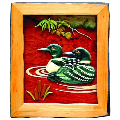 Loons Hand Crafted Intarsia Wood Art Wall Hanging 18 X 20 X 2 Inches