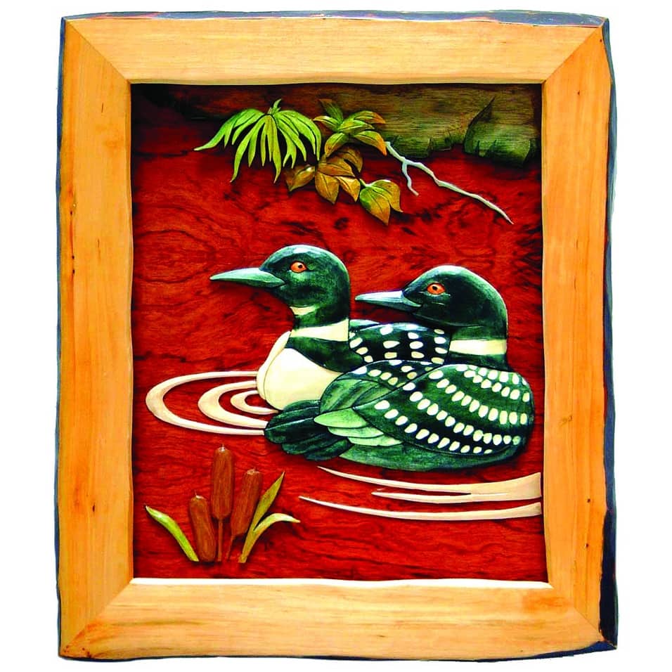 Loons Hand Crafted Intarsia Wood Art Wall Hanging 18 X 20 X 2 Inches