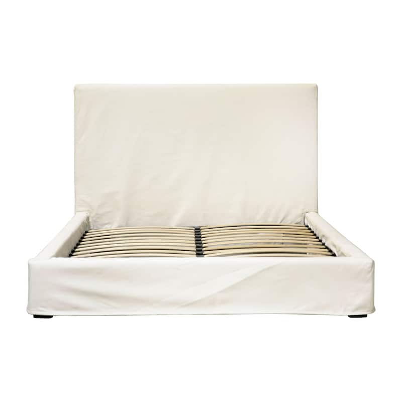 Collette Natural White Cotton Slip Cover Style Platform Panel Bed