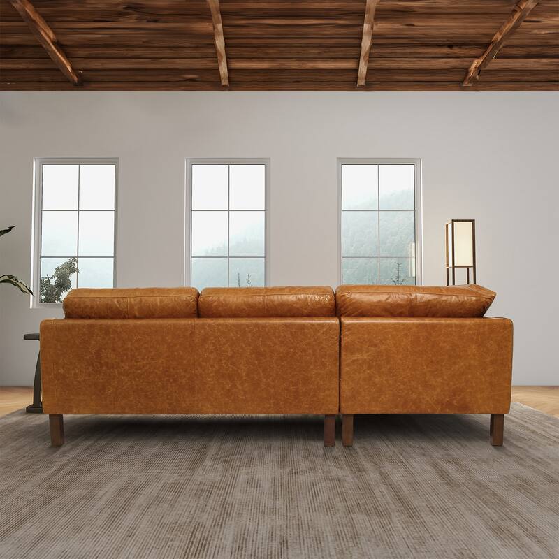 Mira Mid-Century Modern Comfortable Genuine Leather L Shaped Sectional