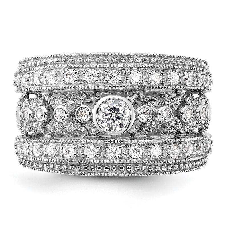 Curata 925 Sterling Silver Solid Polished Open back Rhodium Plated With CZ Cubic Zirconia Simulated Diamond Ring