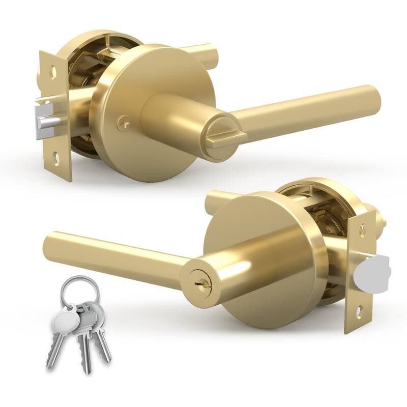 Mega Handles SUANA Square Privacy Door Knob with Lock | Reversible Keyless Door Knobs Interior for Hallway, Bathroom & Bedroom - Satin brass