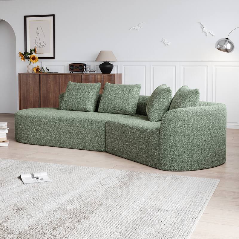 Modular Curved Sectional Sofa, Oversized Chenille Cloud Couch, Compressed Upholstered Sofa with 4 Throw Pillows