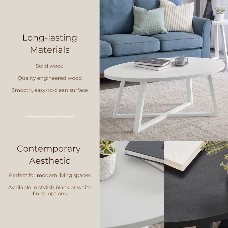 Modern Harmony Wood Oval Coffee Table, White, 46"W x 26"D x 18"H