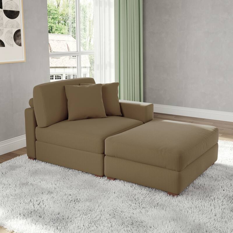 Corduroy Chaise Lounge Sofa with Ottoman for Living Room