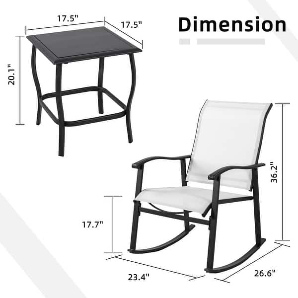 dimension image slide 5 of 6, Futzca 3 Piece Outdoor Rocking Bistro Set - N/A