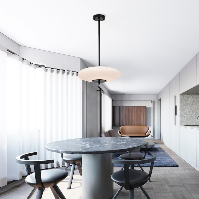 Caio Matte Black Pendant Light with Oval Disk Frosted Glass Shade - Matte-Black