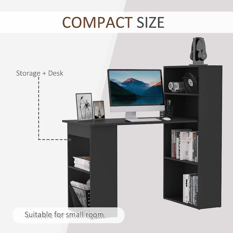 HOMCOM Modern Compact Computer Desk with 6-Tier Storage Shelves Combo, Writing Table Workstation with Bookshelf for Home Office