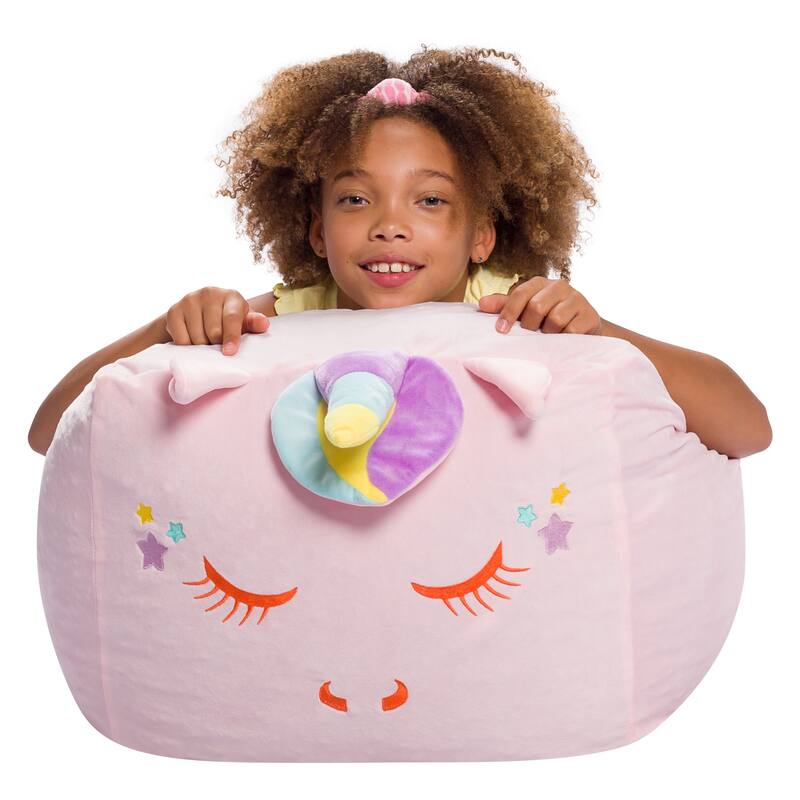 Stuffed Animal Storage Bean Bag Chair Cover only for Kids, Toy Holder