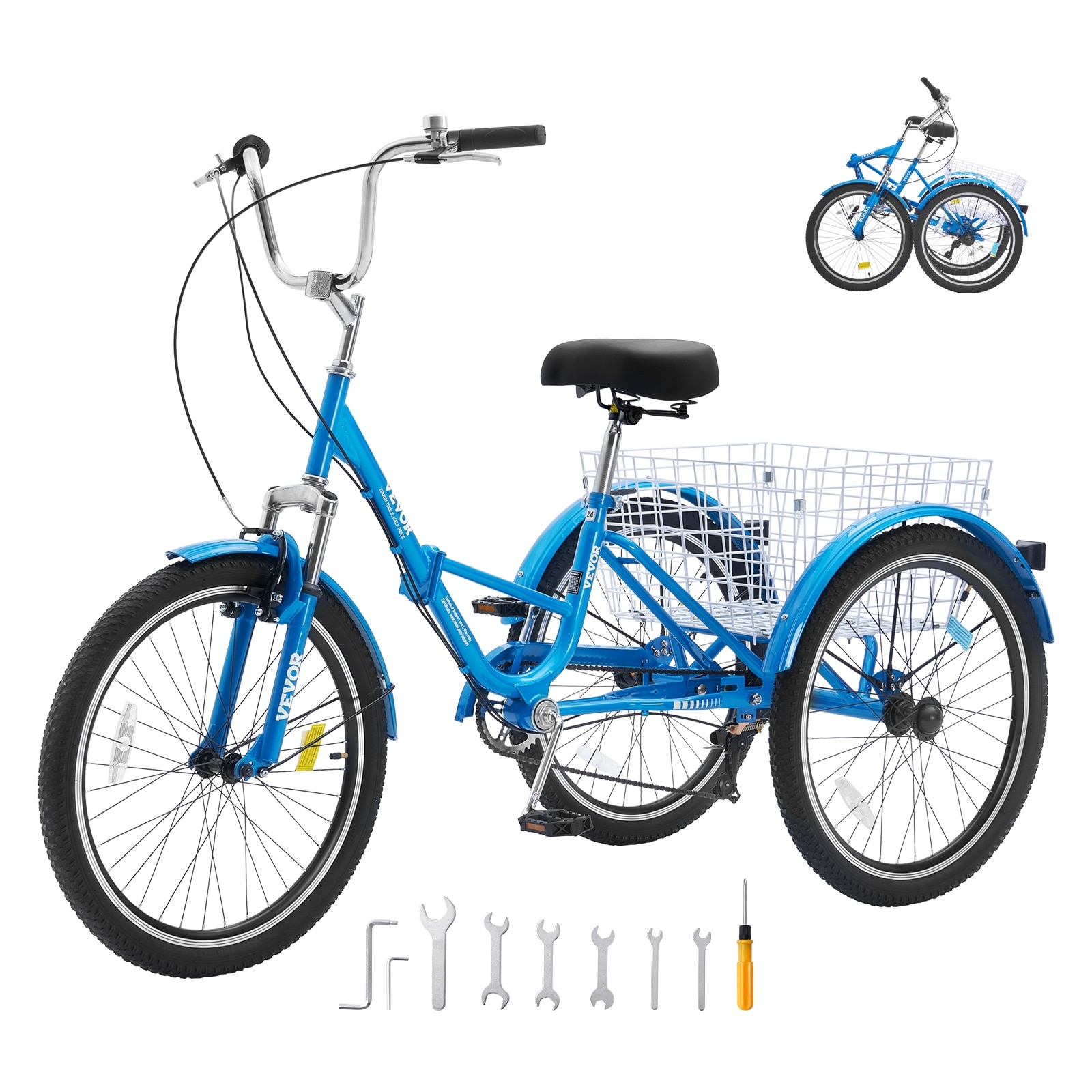 VEVOR Folding Adult Tricycle, with Large Rear Basket, Shopping Picnic Foldable Tricycles for Adults, Women, Men, Seniors