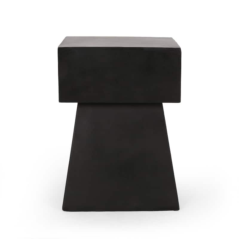 Roomfitters Modern Concrete Side Table, Geometric Outdoor Accent Table, Contemporary Patio Decor, Black