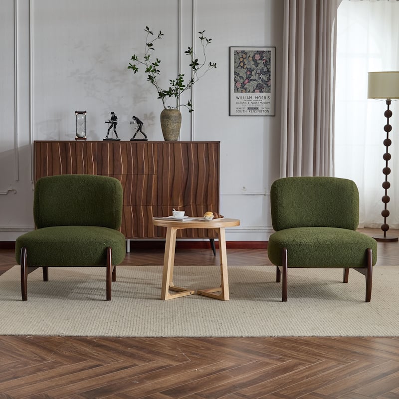 Side Chair Set of 2 Accent Chair Reception Chair Green Office Chair Leisure Chair Armless Chair with Wood Legs
