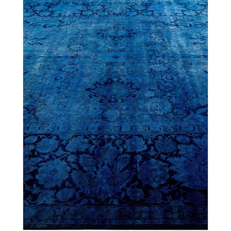 Overton Hand Knotted Wool Vintage Inspired Modern Contemporary Overdyed Blue Area Rug - 9' 3" x 11' 10"