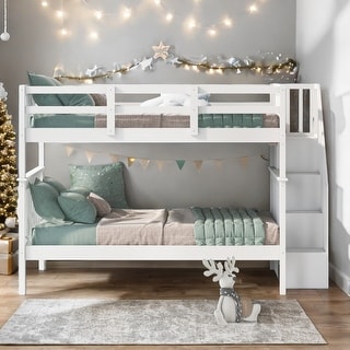 Stairway Design Full-over-Full Bunk Bed with Storage and Guard Rail for Bedroom,Dorm