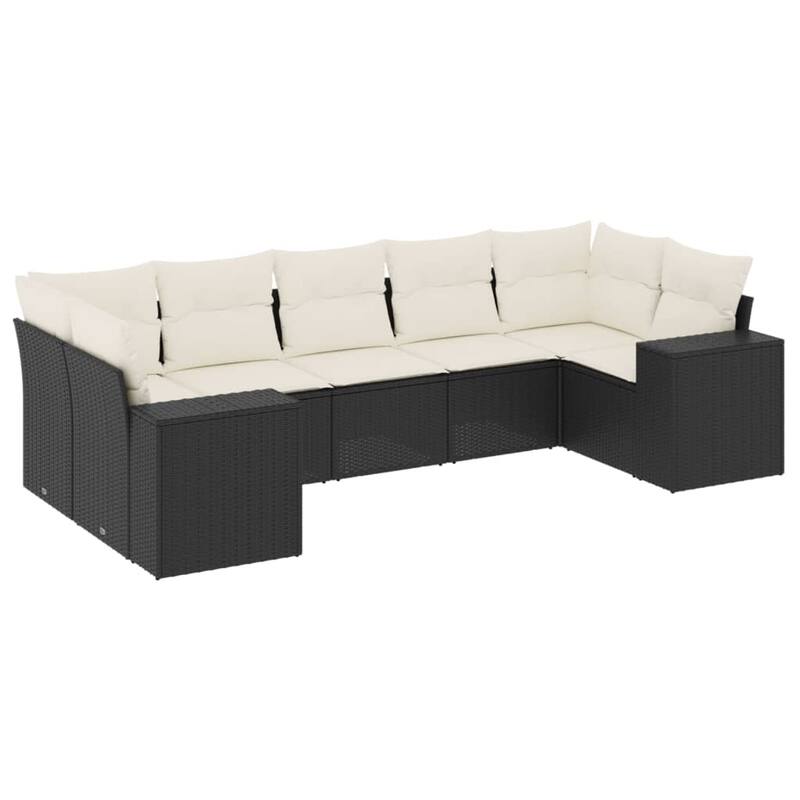 vidaXL Patio Sofa Set with Cushions Outdoor Furniture 7 Piece Poly Rattan - 24.4 x 32.7 x 27.2 in