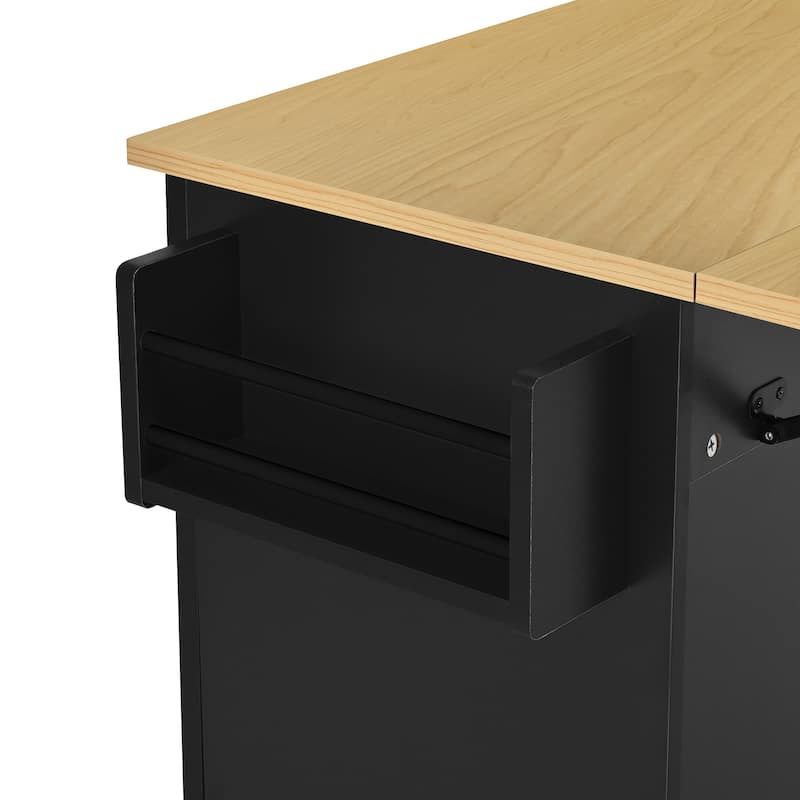 Farmhouse Kitchen Island on Wheels with Drop Leaf, 2 Seating & Power Outlet