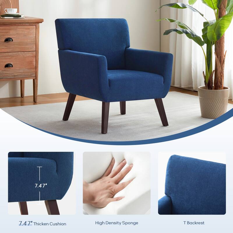 Modern Upholstered Armchair with Linen Fabric, Comfortable Accent Chair for Living Room, Bedroom or Office – Beige/blue/grey