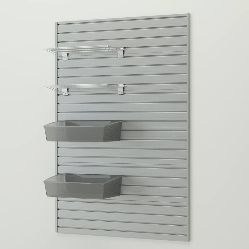 5 Piece Slatwall Panel, Shelf And Hard Bin Set