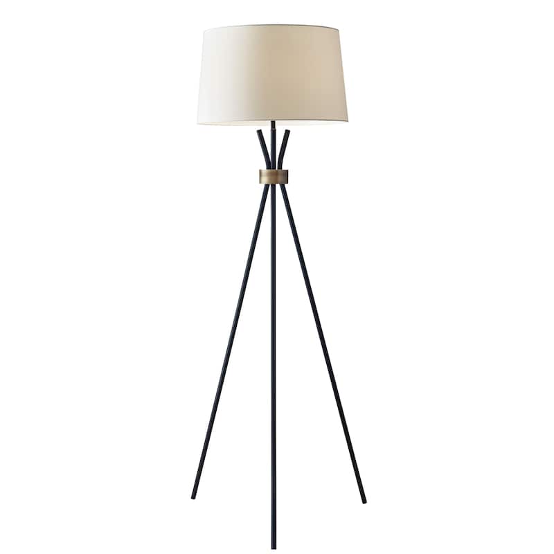 Adesso Benson Black with Antique Bronze Tripod Floor Lamp