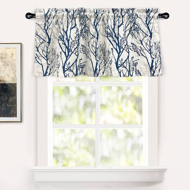 DriftAway Tree Branch Linen Blend Abstract Ink Printing Lined Window Curtain Valance