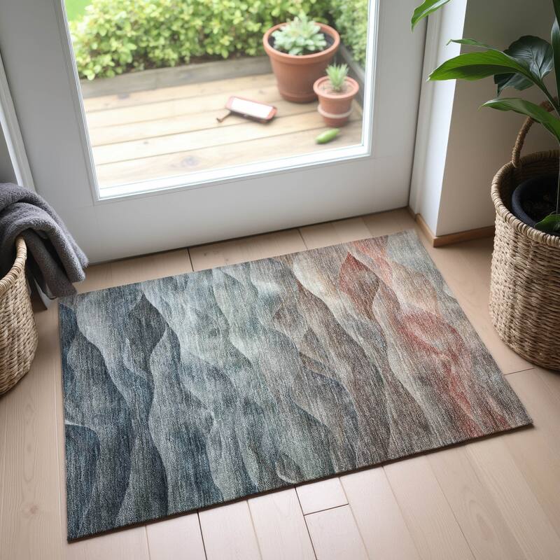 Premium Washable Super Soft Modern Waves Mayfield Rug - Teal - 1'8" x 2'6"