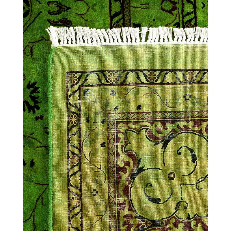 Overton Hand Knotted Wool Vintage Inspired Modern Contemporary Overdyed Green Area Rug - 8' 1" x 10' 2"