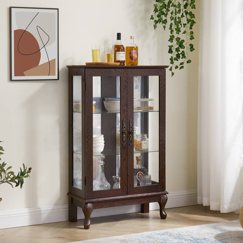 Roomfitters 2 Doos Curio Cabinet with Tempered Glass Doors, Curio Cabinets with Mirrored Back Panel and Adjustable Shelves