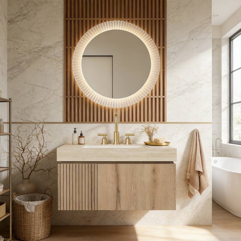 Mondern Floating Bathroom Vanity with 3 Pre-drilled Faucet Holes - 36 - White Oak