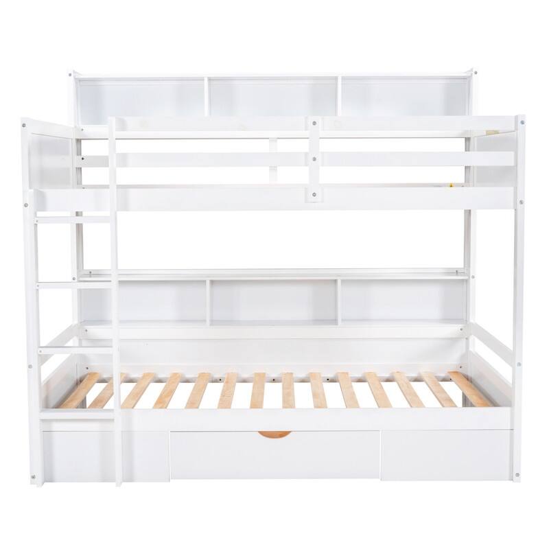 Twin Size Bunk Bed with Built-in Shelves and Storage Drawer