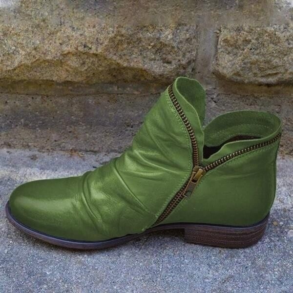green leather boots