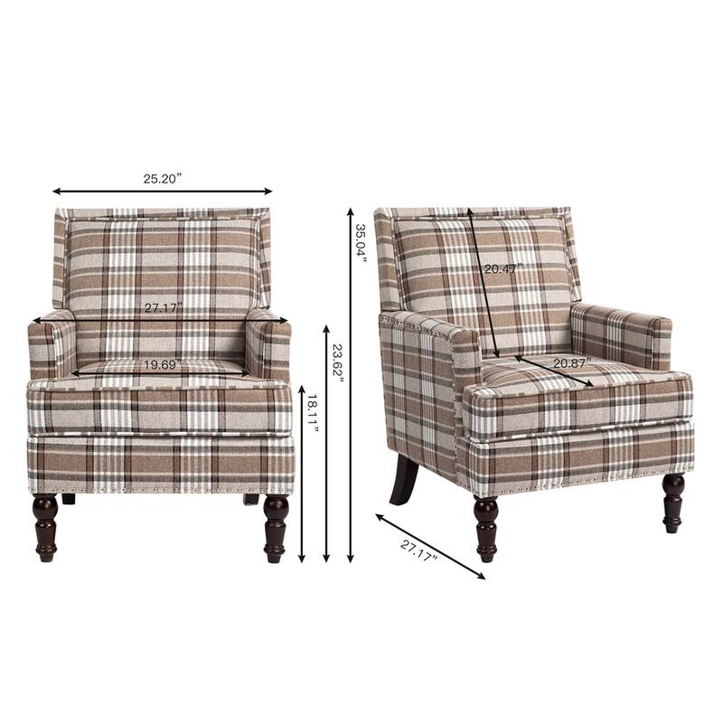 Linen Upholstered Accent Chair with Nailhead Trim and Wood Frame