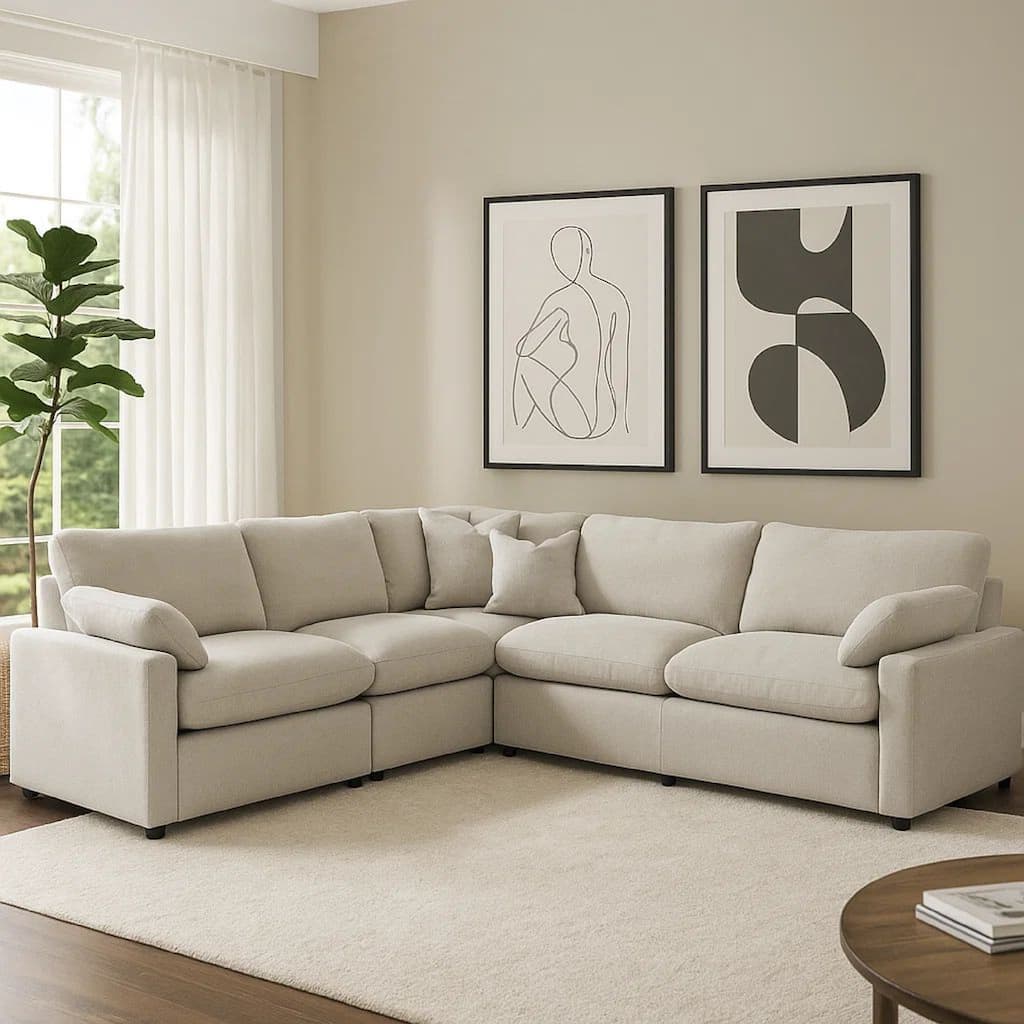 Biny 5pc L Shape Modular Sectional Sofa, Light Gray, Power Reclining