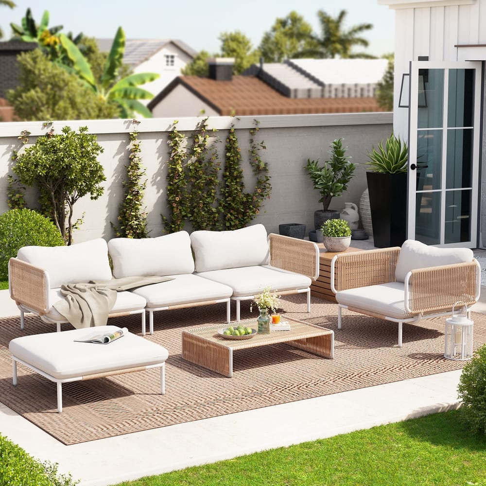 Outdoor 5 Seater Patio Sectional Sofa Conversation Set, Customizable Set by Combining Multiple Chairs - Combined by 5 chairs