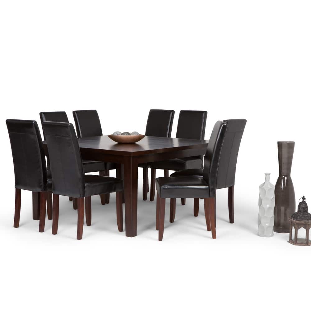 WYNDENHALL Normandy Transitional 9 Pc Dining Set with 8 Upholstered Parson Chairs and 54" Wide Table
