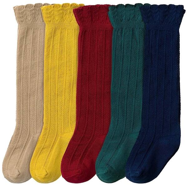 slide 2 of 6, CozyWay Toddler Ruffled Knee High Socks, Rainbow Colors, 5 pair - Multi-Color